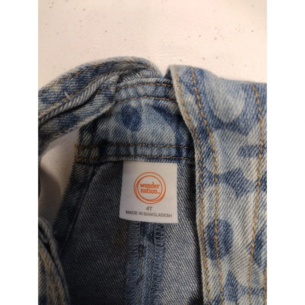 Wonder Nation Girls 4T Blue‎ Floral Denim Overall Dress Sleeveless Jumper Bib